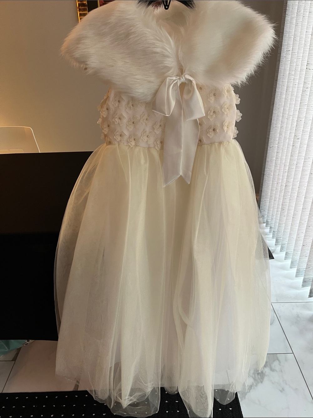 Badgley Mischka Ivory/White Tulle Flower Girl Dress with Fur Capelet